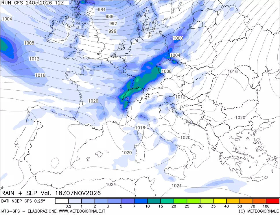 mappa Precipitazioni e pressione SLM
