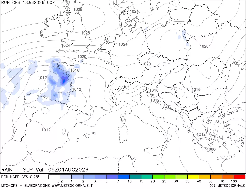 mappa Precipitazioni e pressione SLM