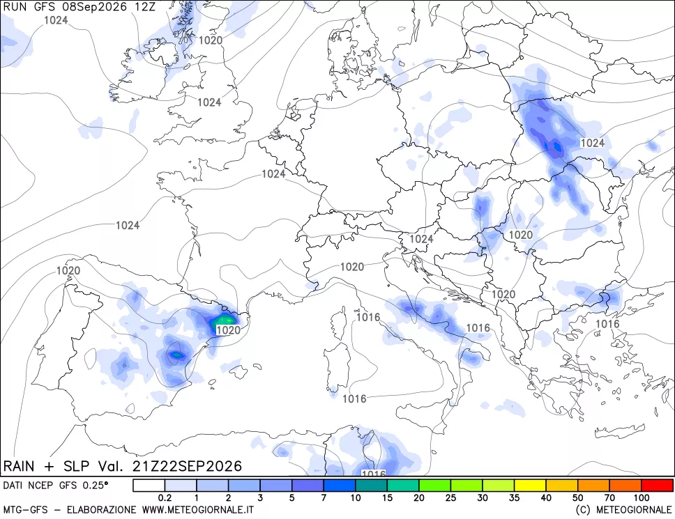 mappa Precipitazioni e pressione SLM