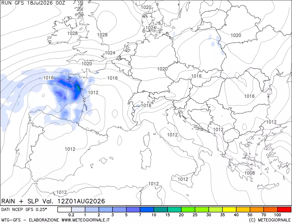 mappa Precipitazioni e pressione SLM