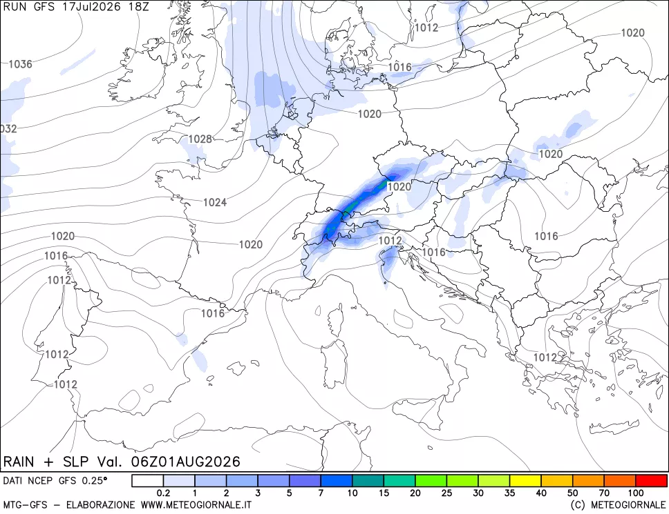 mappa Precipitazioni e pressione SLM