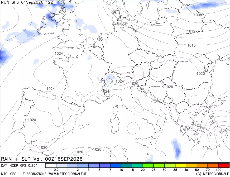 mappa Precipitazioni e pressione SLM