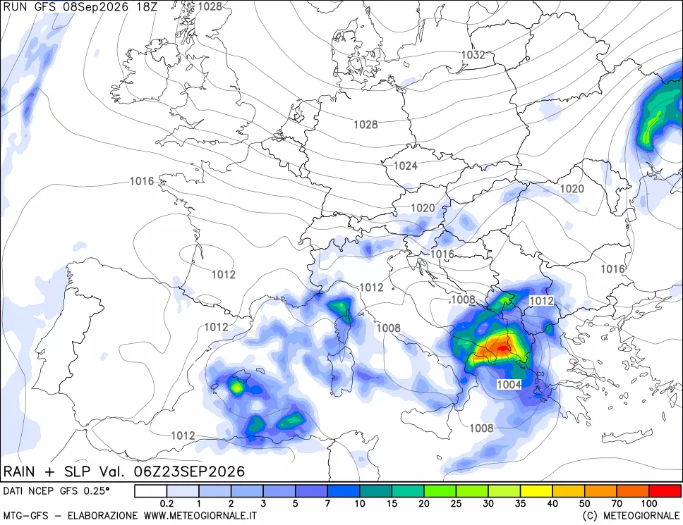 mappa Precipitazioni e pressione SLM
