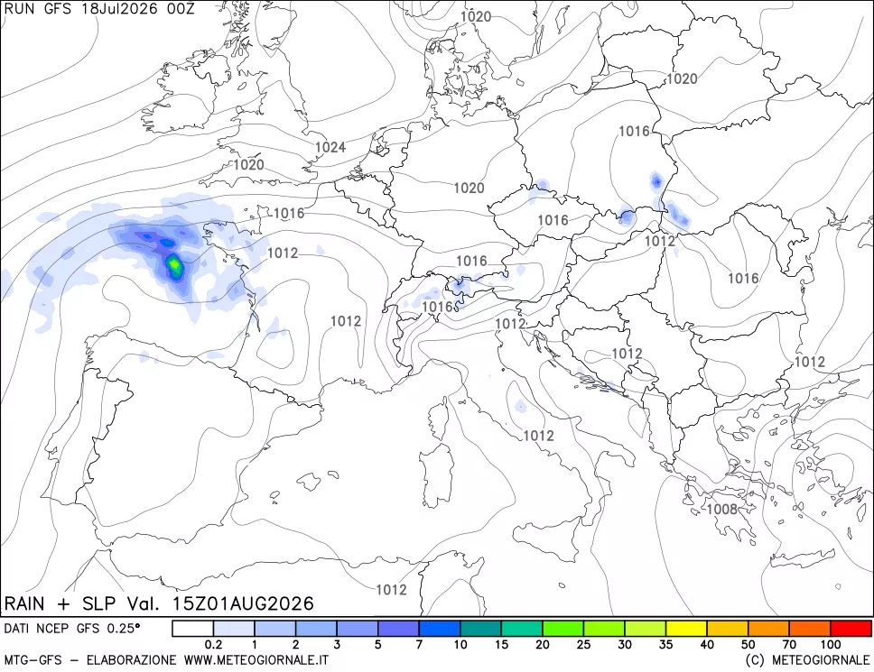 mappa Precipitazioni e pressione SLM