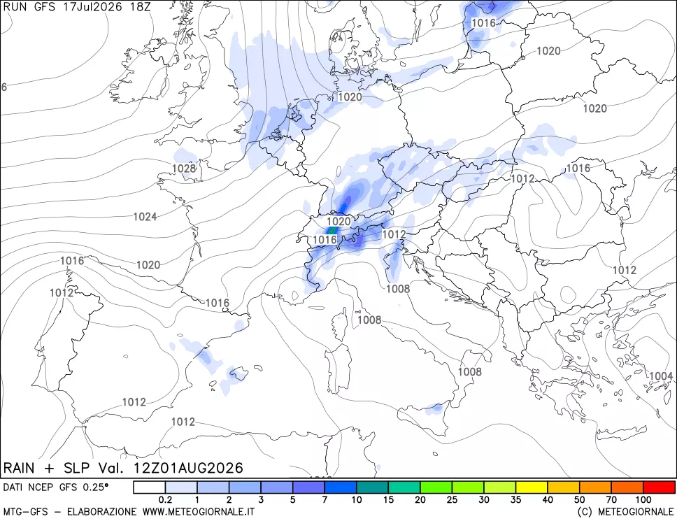 mappa Precipitazioni e pressione SLM