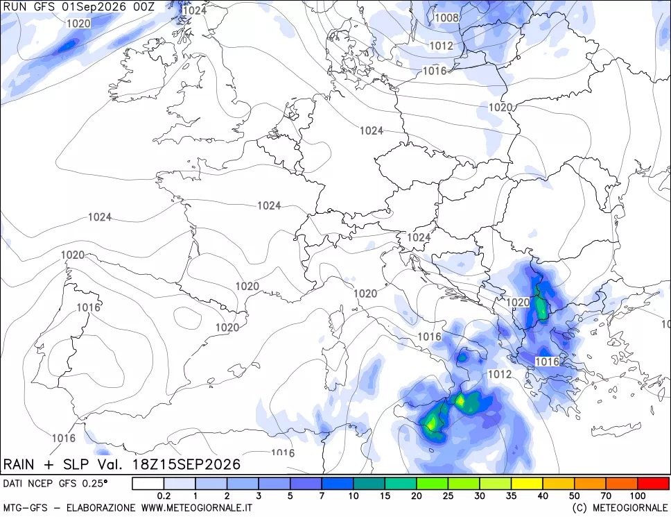 mappa Precipitazioni e pressione SLM