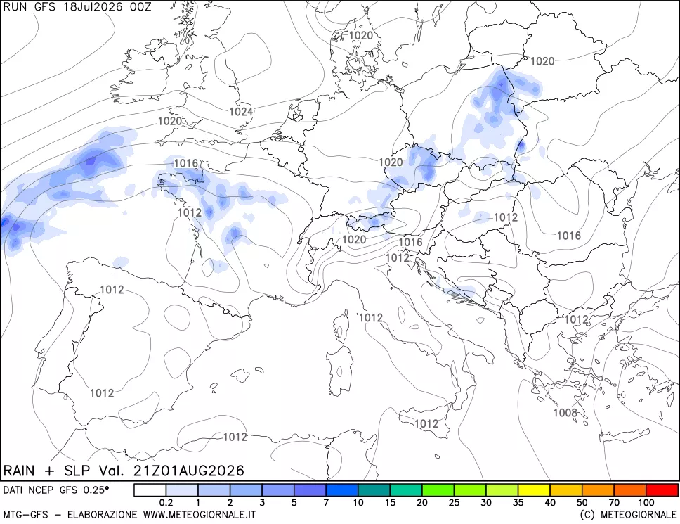 mappa Precipitazioni e pressione SLM