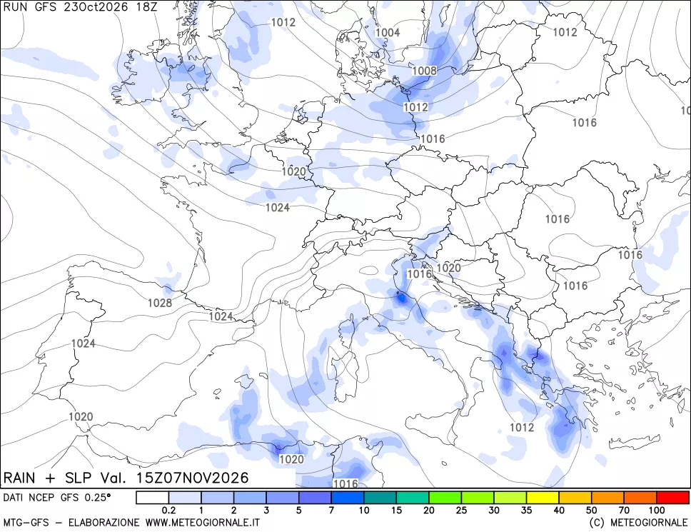 mappa Precipitazioni e pressione SLM