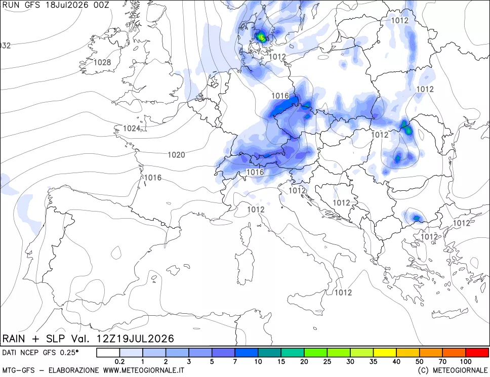mappa Precipitazioni e pressione SLM
