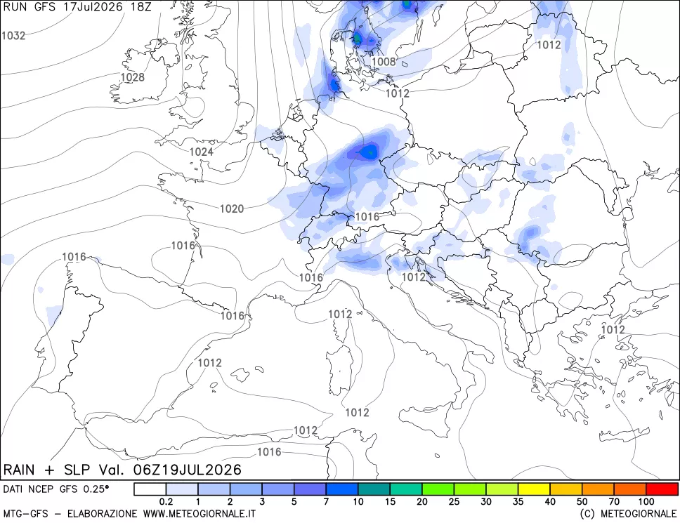 mappa Precipitazioni e pressione SLM