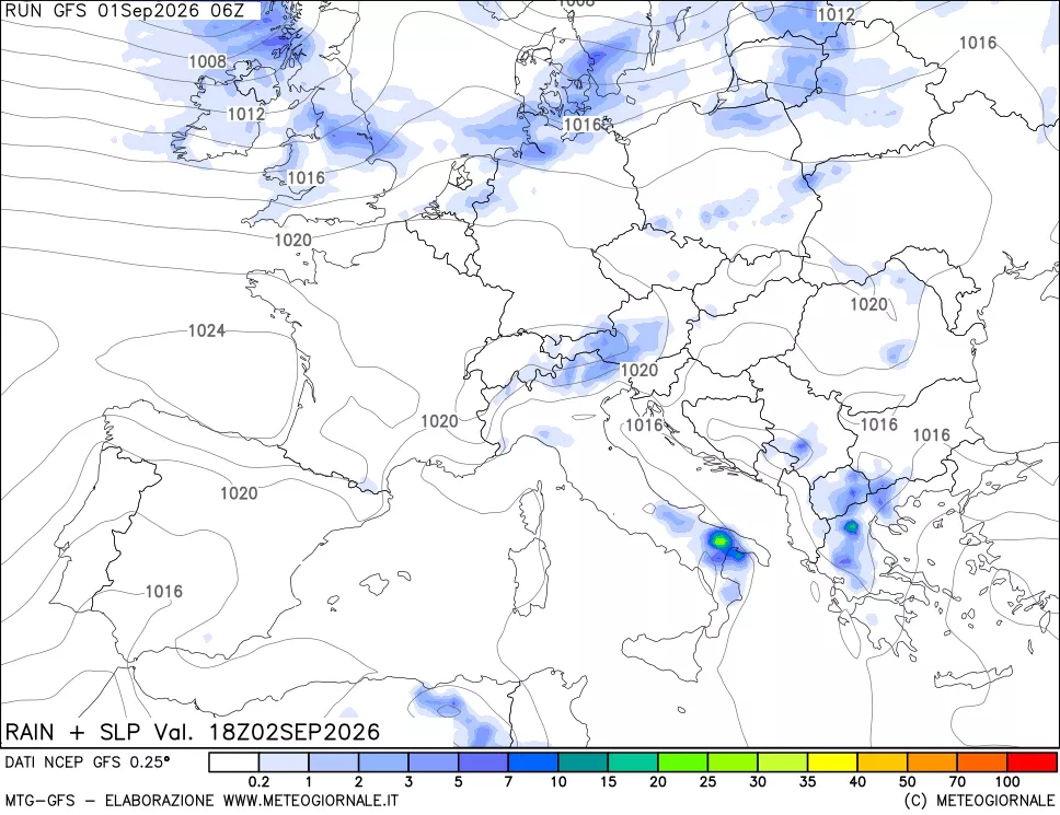 mappa Precipitazioni e pressione SLM