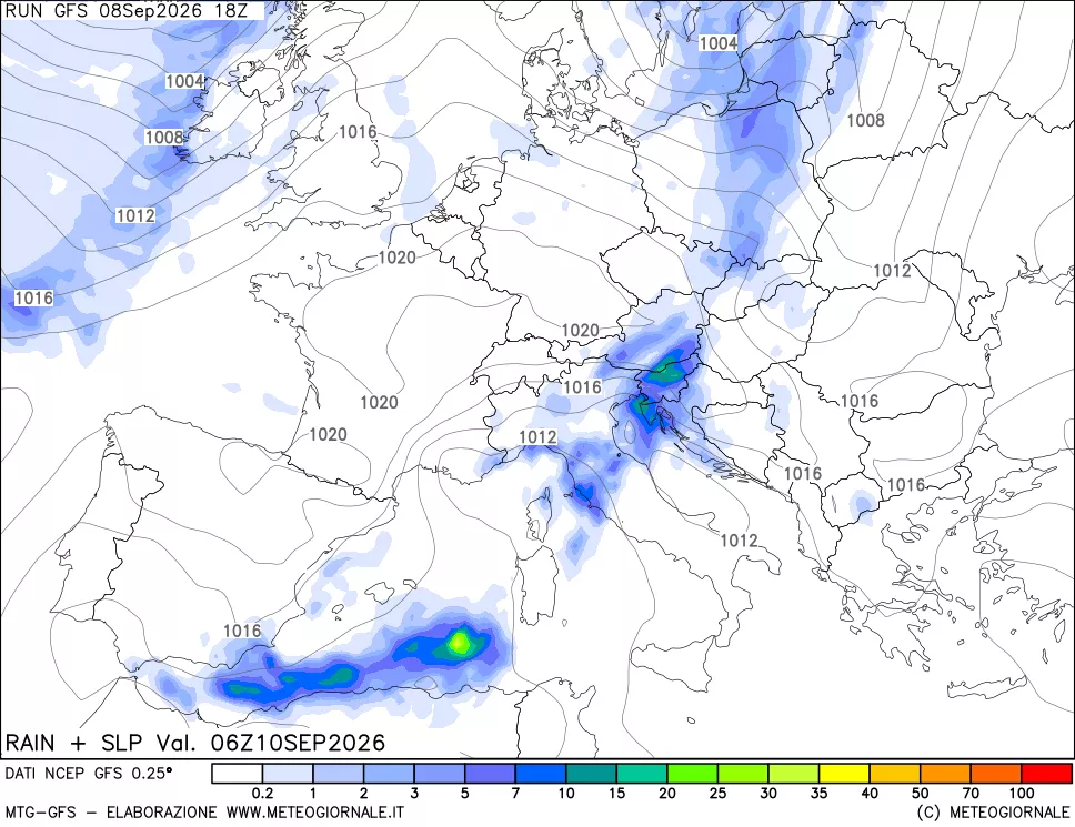 mappa Precipitazioni e pressione SLM
