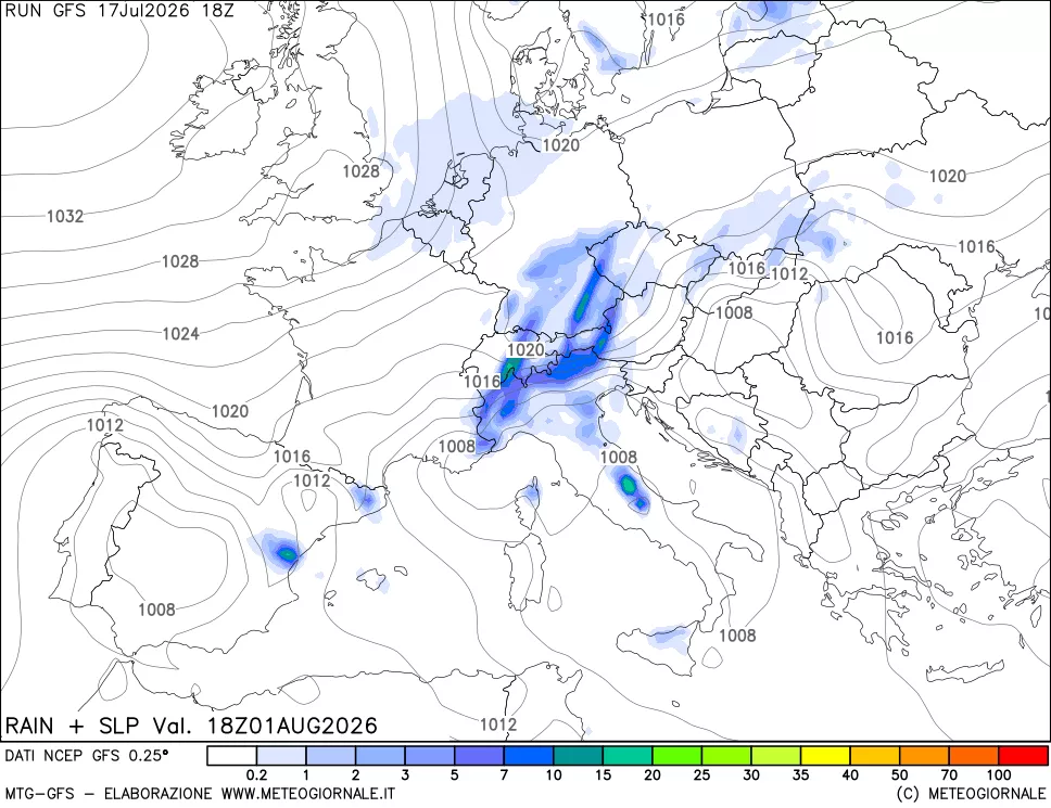 mappa Precipitazioni e pressione SLM