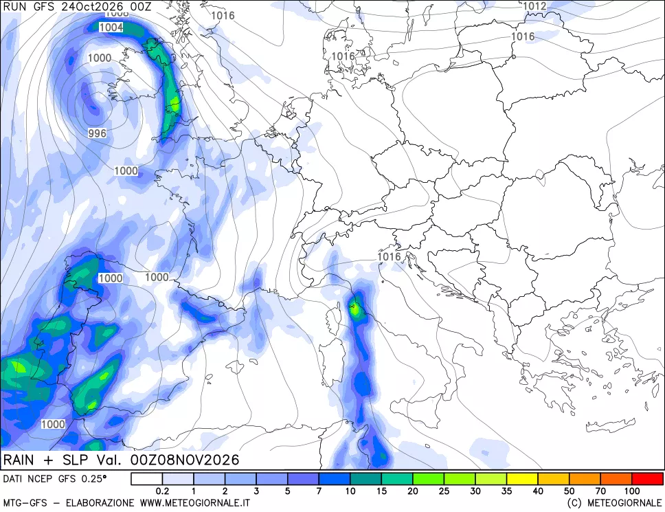 mappa Precipitazioni e pressione SLM