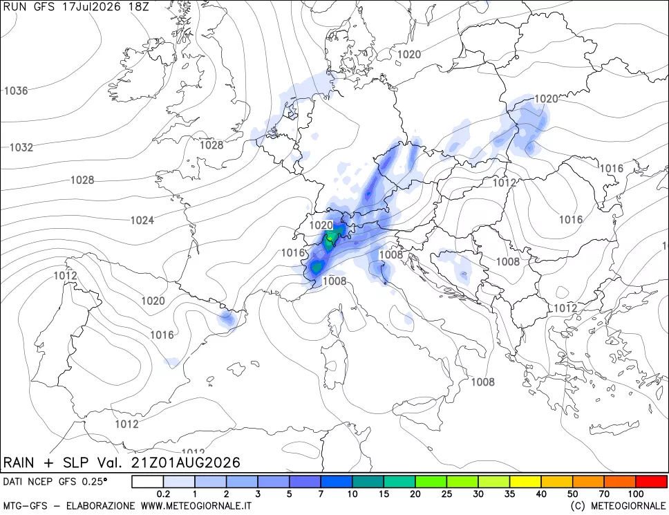 mappa Precipitazioni e pressione SLM