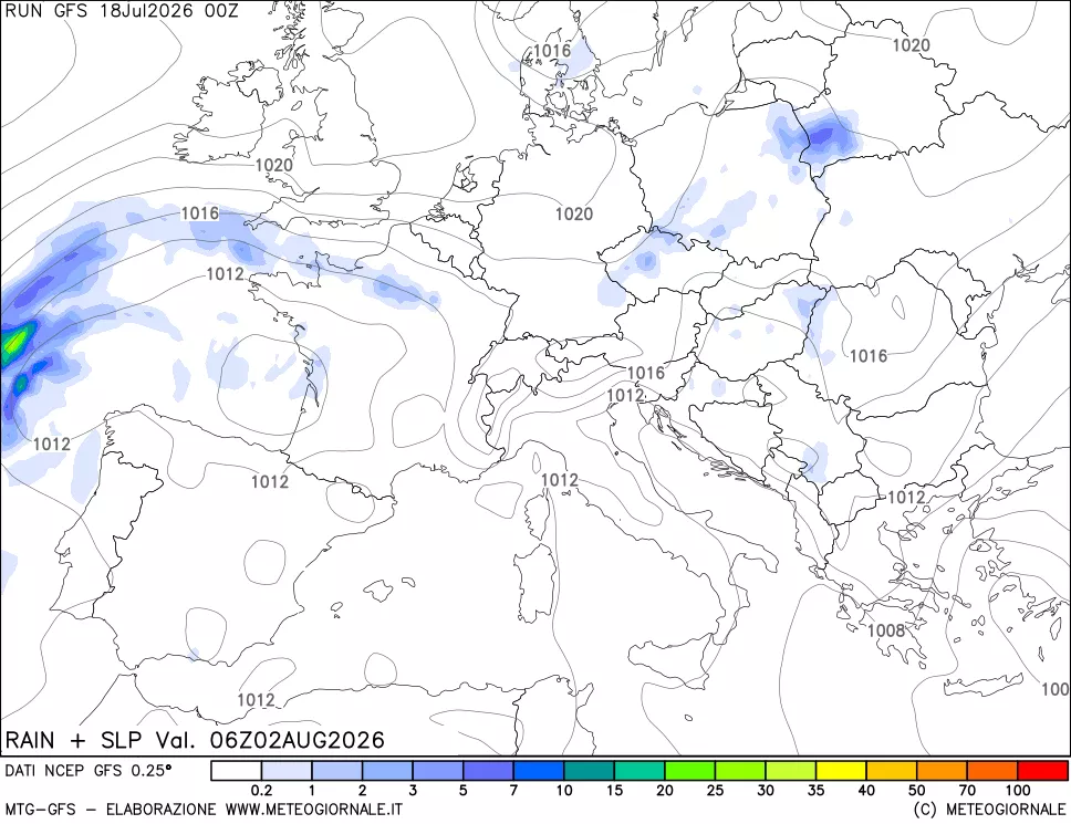 mappa Precipitazioni e pressione SLM