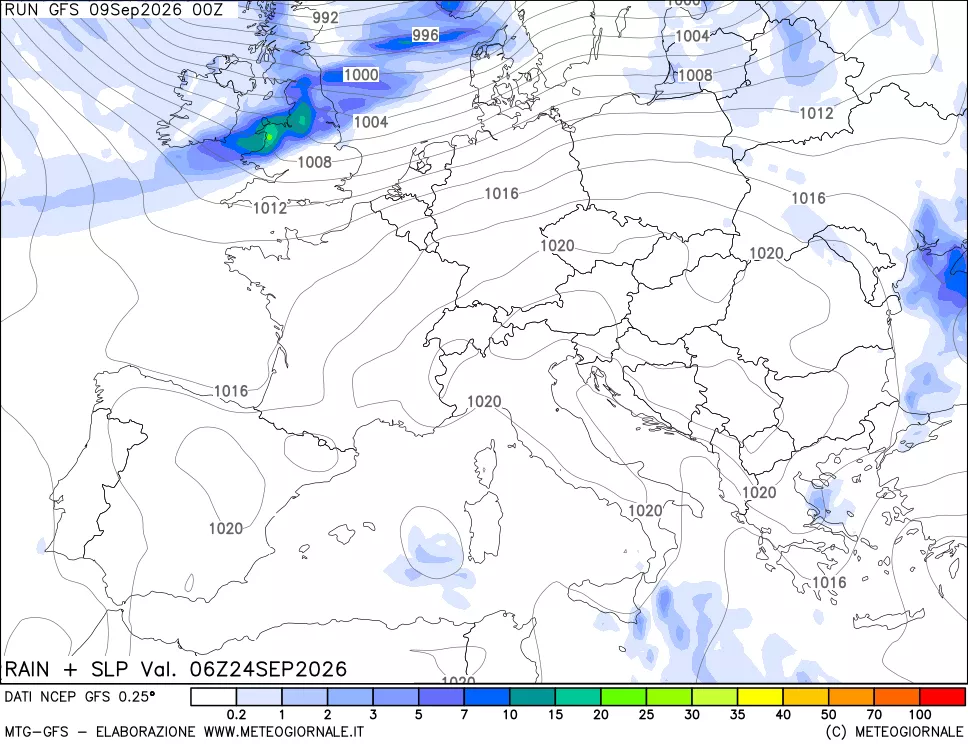 mappa Precipitazioni e pressione SLM