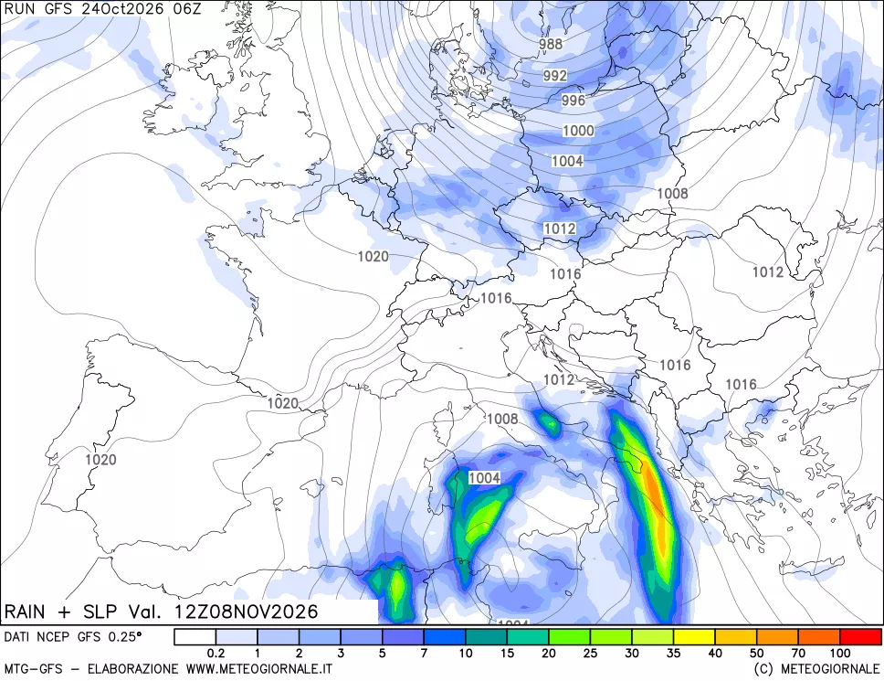 mappa Precipitazioni e pressione SLM
