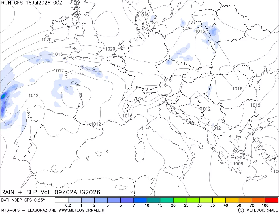 mappa Precipitazioni e pressione SLM