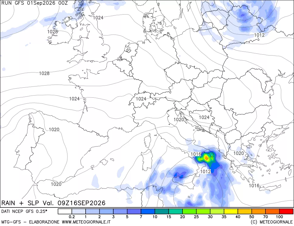 mappa Precipitazioni e pressione SLM