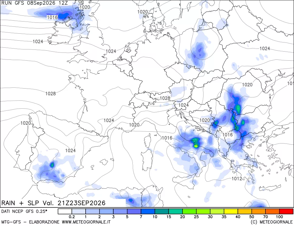 mappa Precipitazioni e pressione SLM