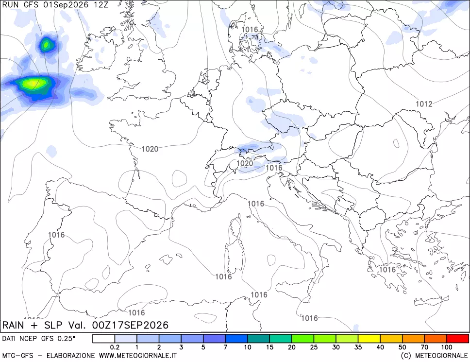 mappa Precipitazioni e pressione SLM