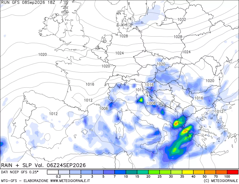 mappa Precipitazioni e pressione SLM