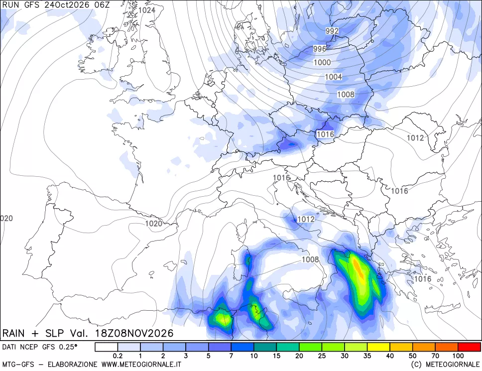 mappa Precipitazioni e pressione SLM