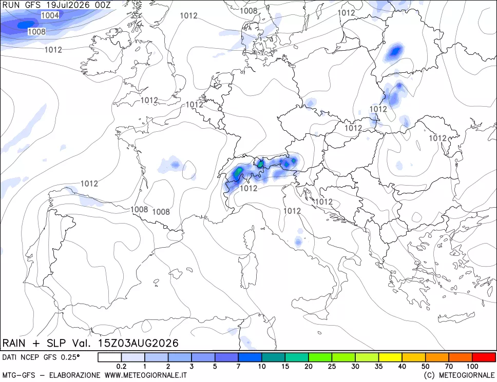 mappa Precipitazioni e pressione SLM