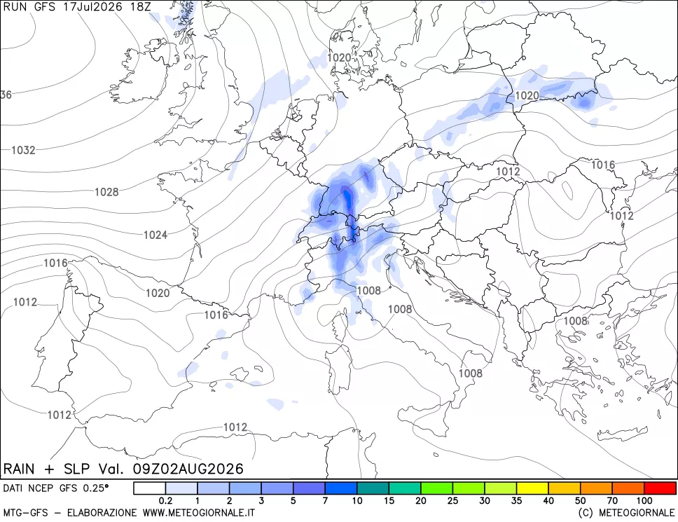 mappa Precipitazioni e pressione SLM