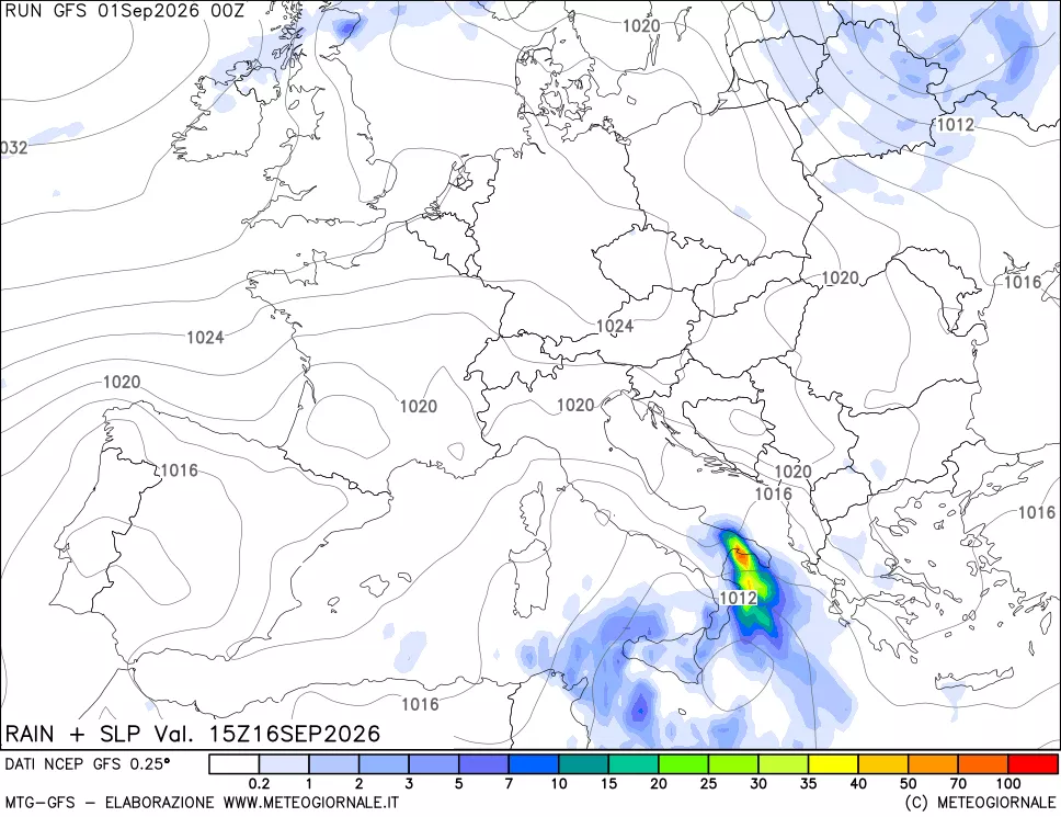 mappa Precipitazioni e pressione SLM
