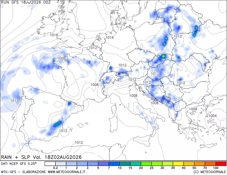 mappa Precipitazioni e pressione SLM