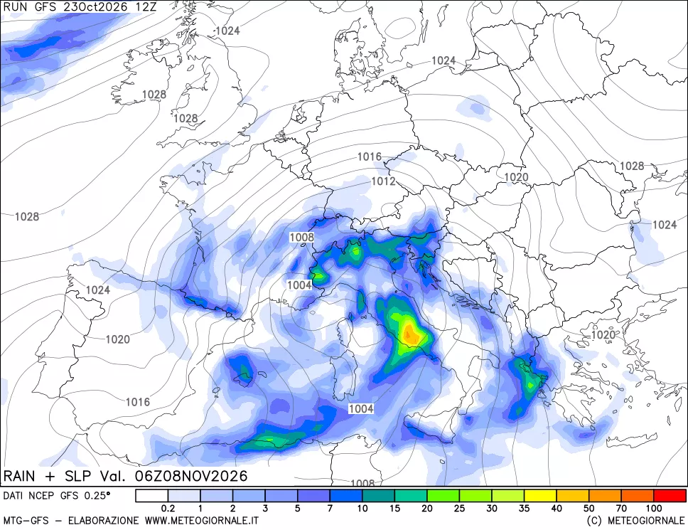 mappa Precipitazioni e pressione SLM