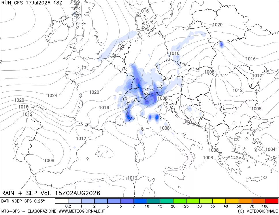 mappa Precipitazioni e pressione SLM