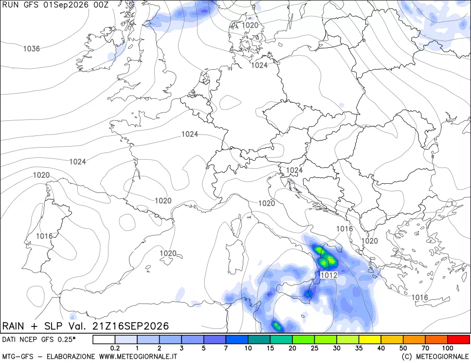 mappa Precipitazioni e pressione SLM