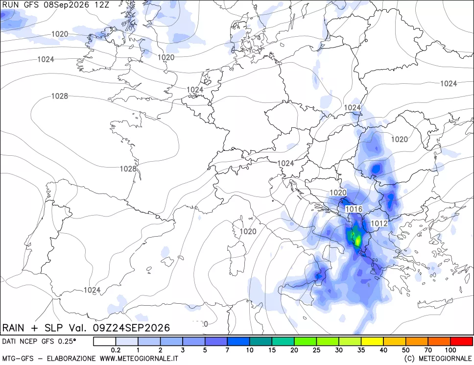 mappa Precipitazioni e pressione SLM