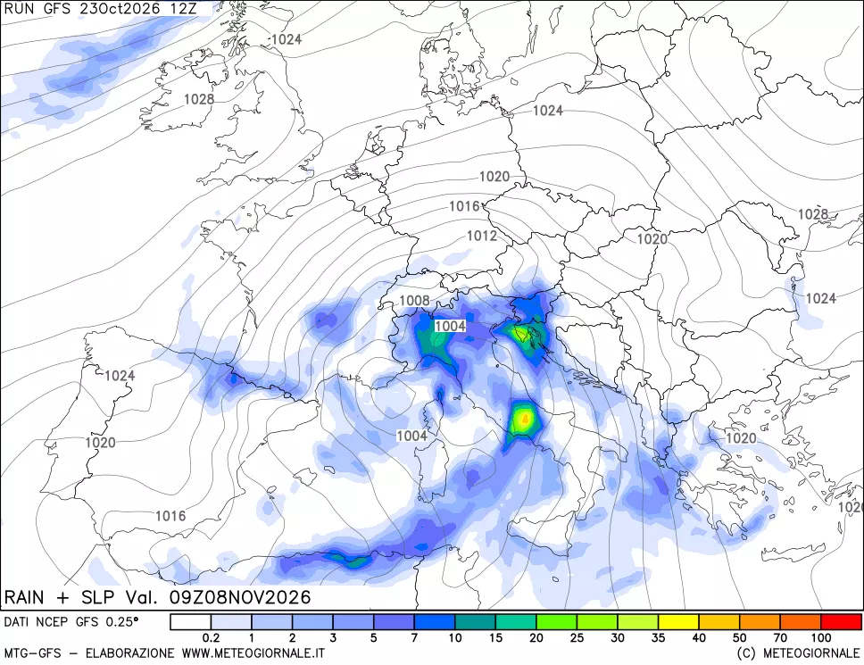 mappa Precipitazioni e pressione SLM