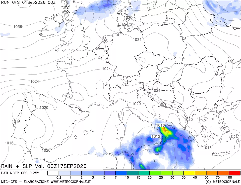 mappa Precipitazioni e pressione SLM