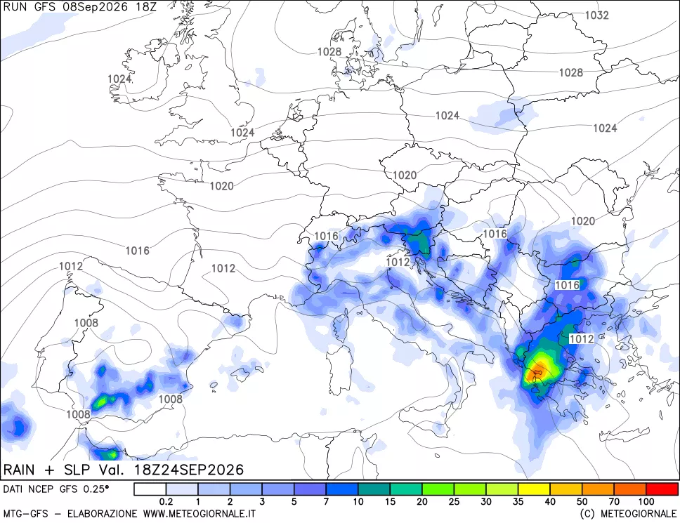 mappa Precipitazioni e pressione SLM