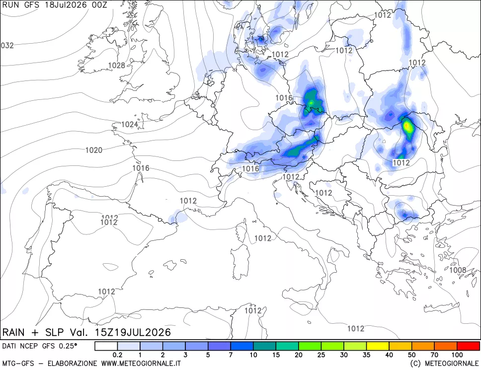 mappa Precipitazioni e pressione SLM