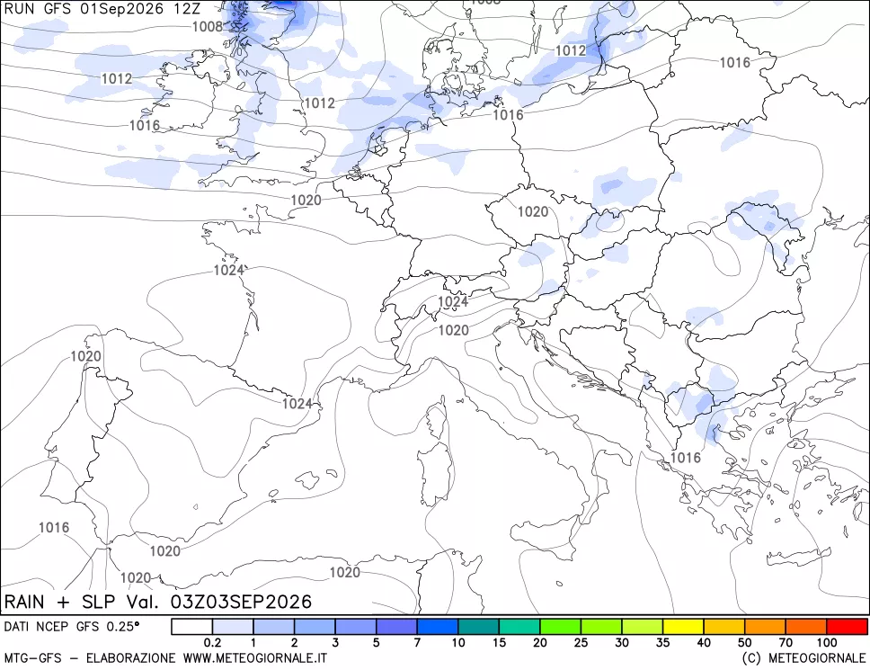 mappa Precipitazioni e pressione SLM