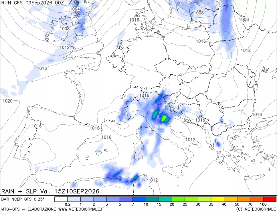 mappa Precipitazioni e pressione SLM