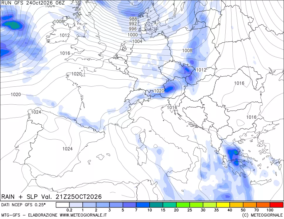 mappa Precipitazioni e pressione SLM