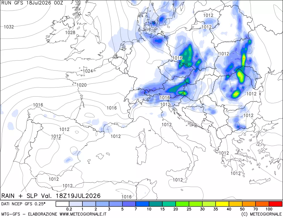 mappa Precipitazioni e pressione SLM