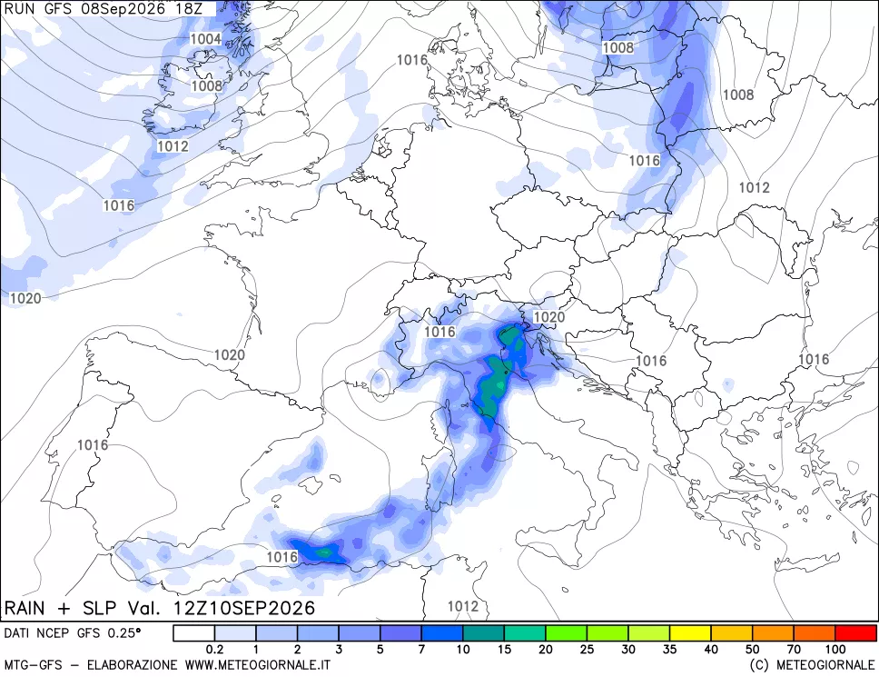mappa Precipitazioni e pressione SLM