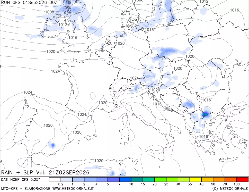 mappa Precipitazioni e pressione SLM