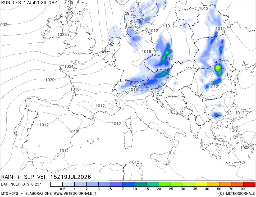 mappa Precipitazioni e pressione SLM