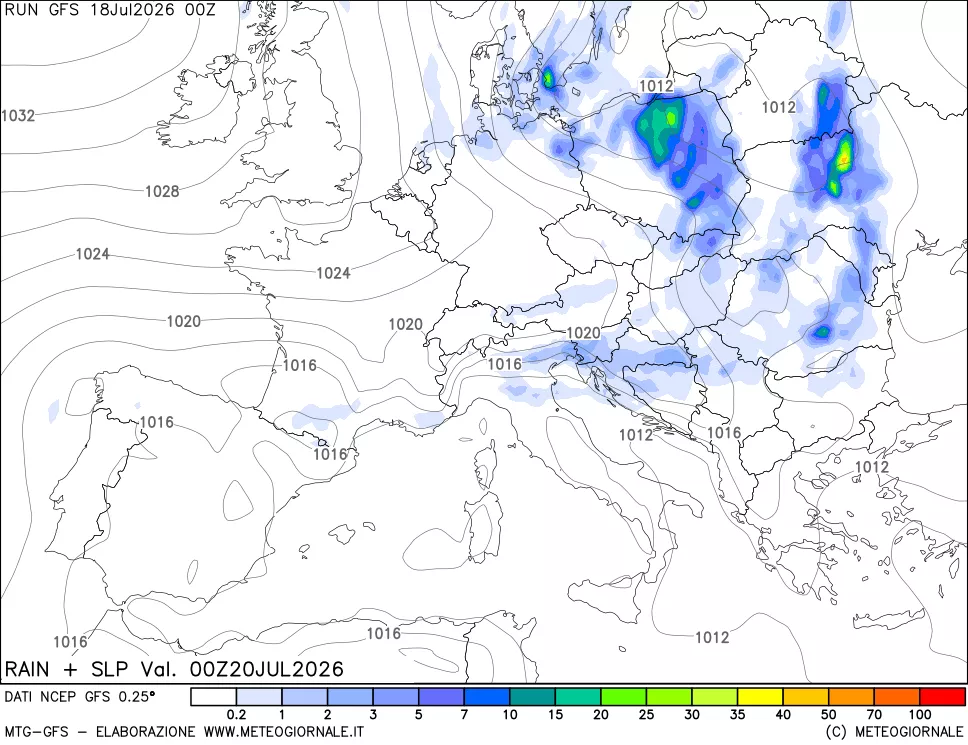 mappa Precipitazioni e pressione SLM