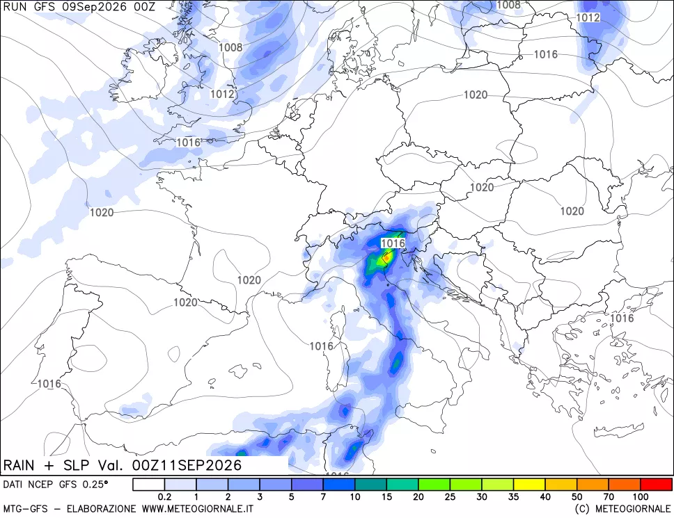 mappa Precipitazioni e pressione SLM