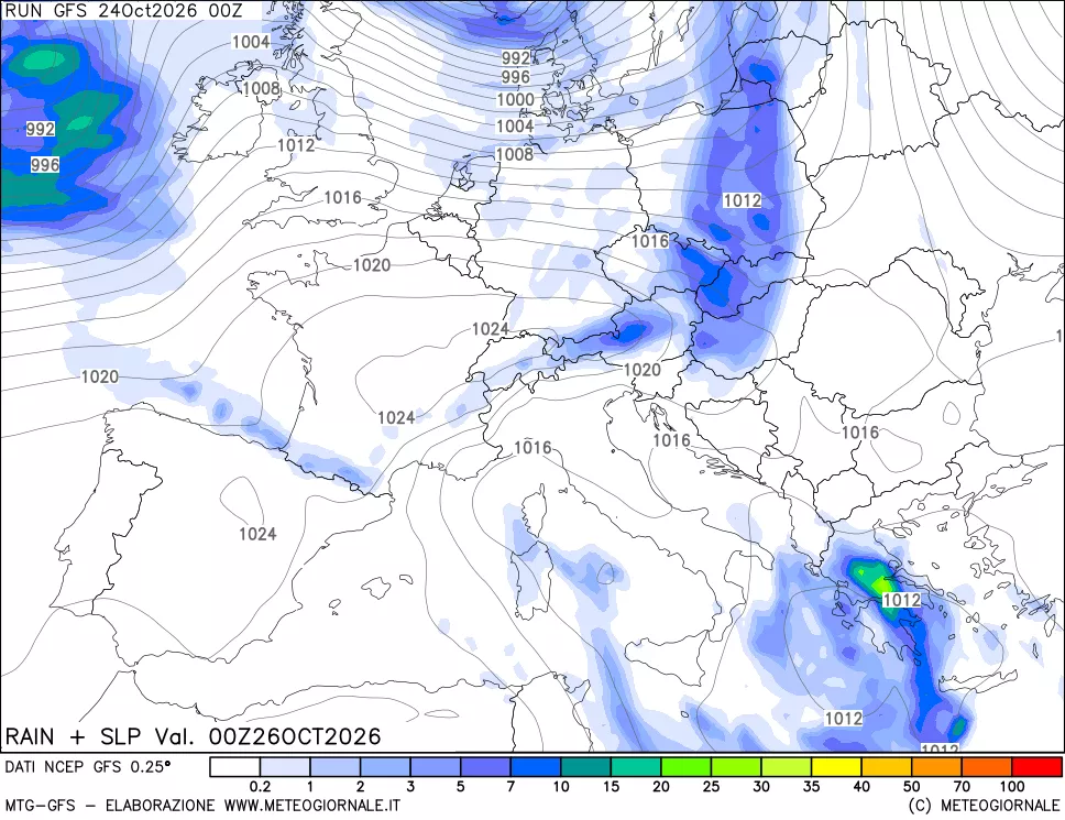 mappa Precipitazioni e pressione SLM